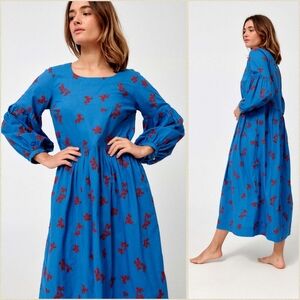 Caron Callahan Violeta Midi Dress in Blue/Syrah Twist Floral